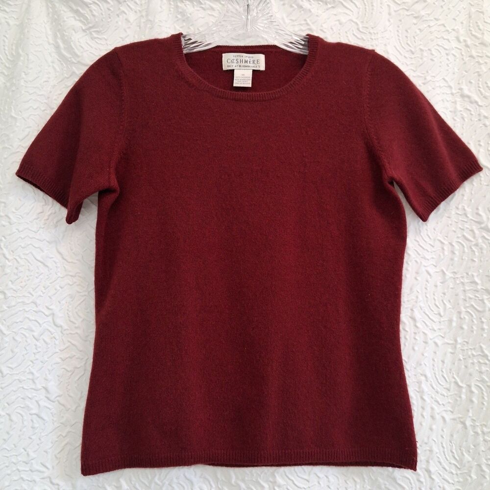 Sutton Studio 100% Cashmere Burgundy Sweater XS Short Sleeve Pullover Shell
